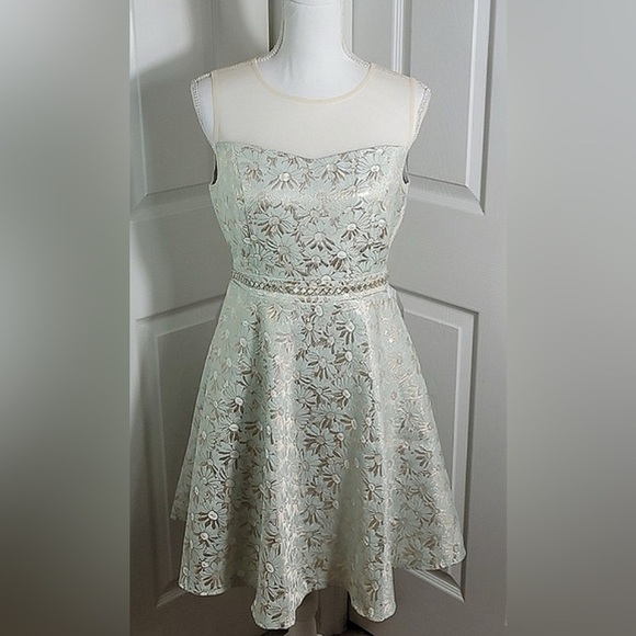 Ryu Mint Sleeveless Brocade A-Line Dress - Picture 2 of 16
